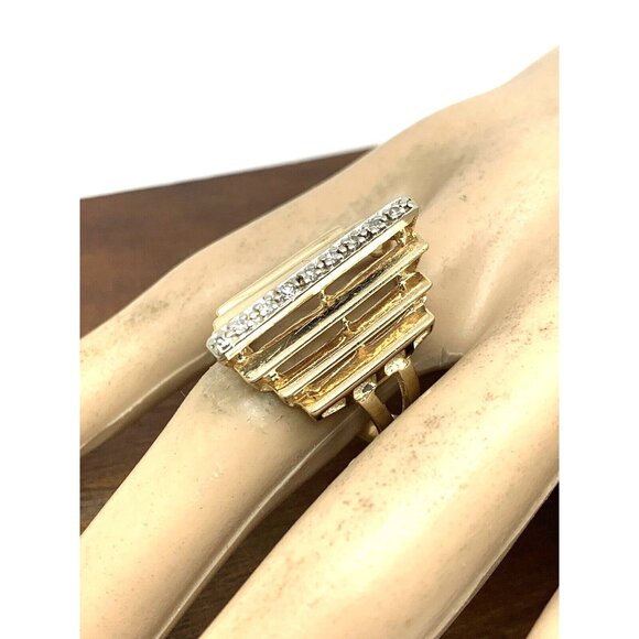 Cocktail Ring Diamond Geometric 14k Yellow Gold Estate Jewelry Women's Size 6 - Picture 15 of 15